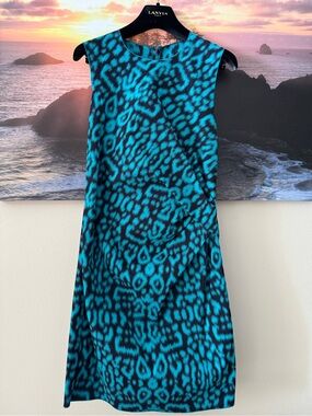 Lanvin Bodycon Navy & Turquoise Animal-Print Sleeveless Midi Dress/6/38/ NWT